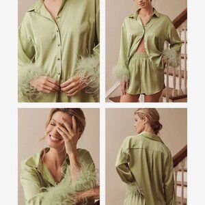 NWT! HUTCH Feather Trim Pajama Set (Light Green)
